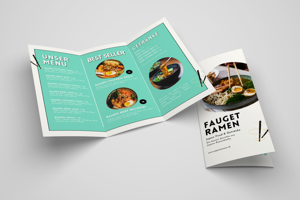 Mockup eines Wickelfalz Flyer – Jetzt konfigurieren